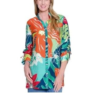 John Mark Womens 2X Printed Button Front Tunic‎ Multi Color NWT